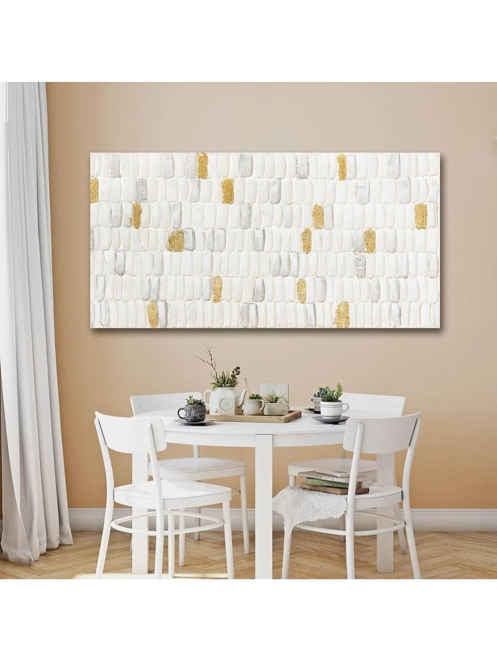 Modern White and Gold Textured Wall Art Canvas - Home Wall Decor